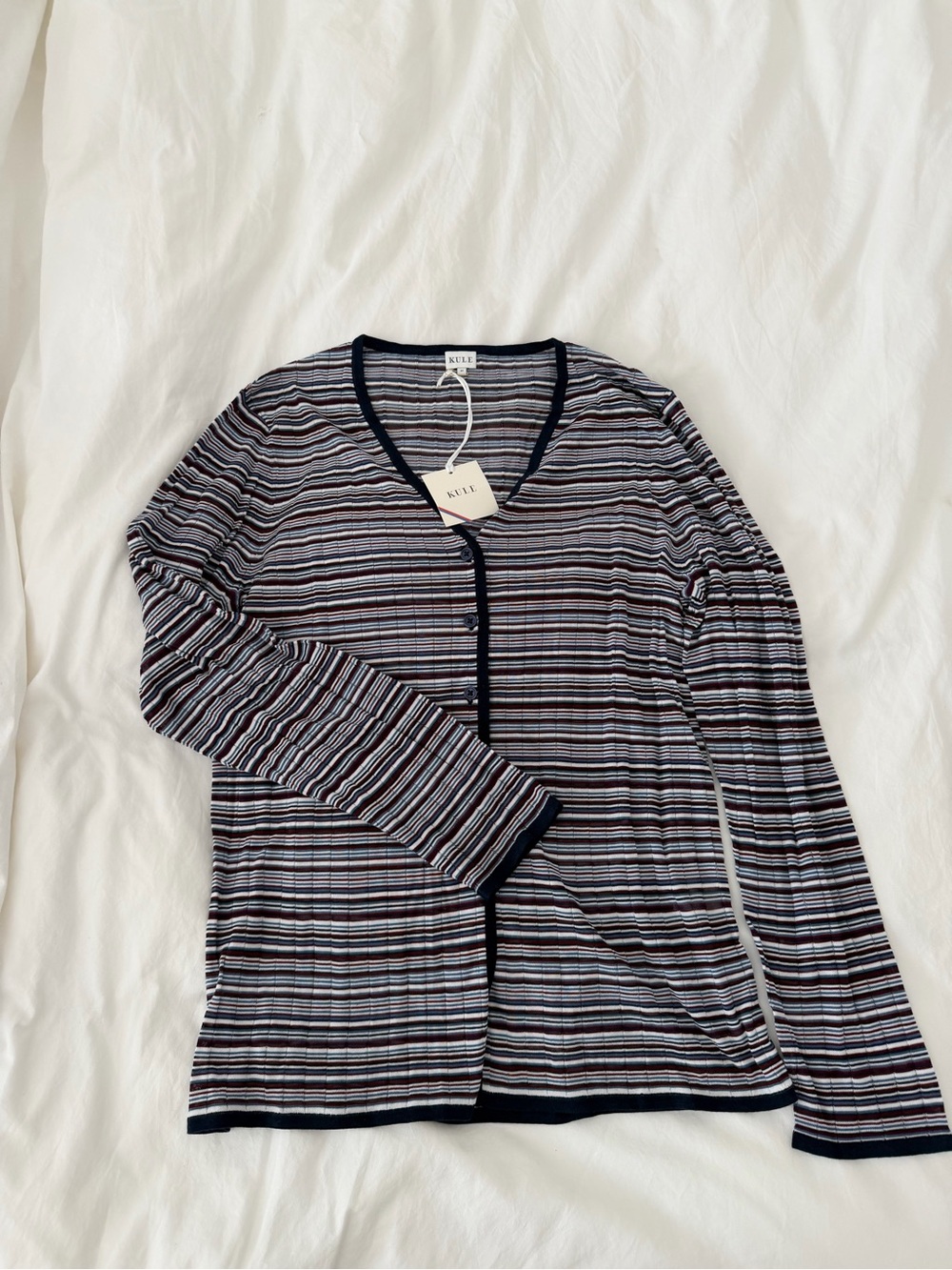 NWT KULE Navy, White & Black Striped Long-Sleeve V-Neck Cardigan